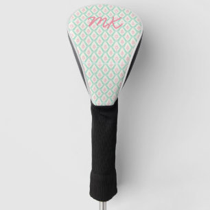 Couvre-club De Golf Pastel Girly rose & Motif vert avec initiales