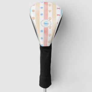 Couvre-club De Golf Pastel Stripe - Empreintes de pattes, Fleur Bleue,