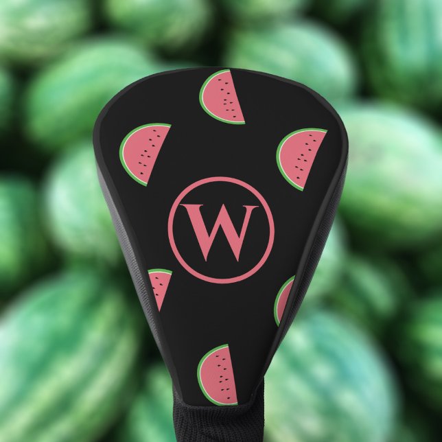 Couvre-club De Golf Pâtes de pastèque Motif Monogramme rose noir (🍉⛳ Show off your love for this juicy fruit and the glorious game by adding your initials!)