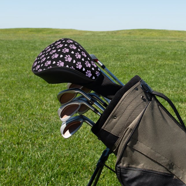 Couvre-club De Golf Pattern of paws, Dog paws, Lilac paws, Hearts (In Situ)