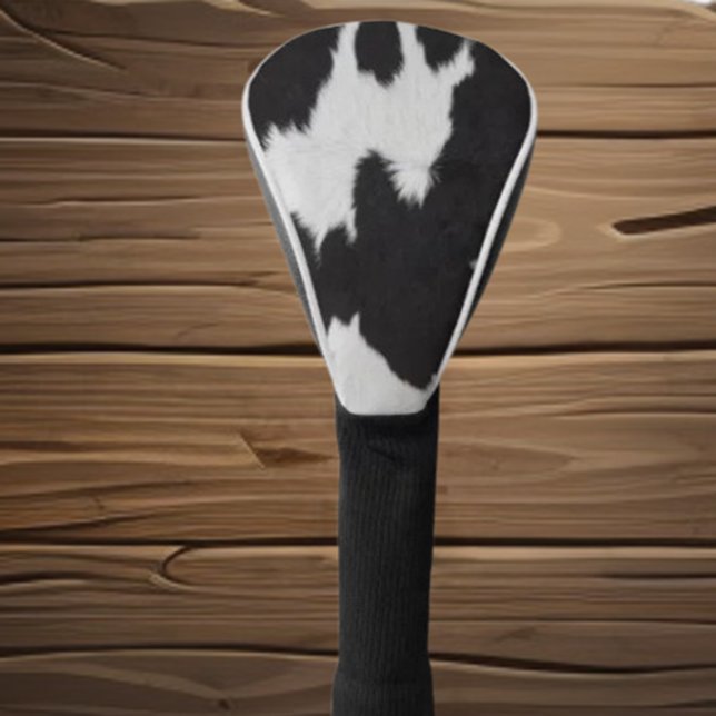Couvre-club De Golf peau de vache noir blanc  (Traditional  black and white Golf Club Headcover)