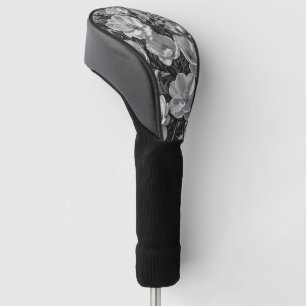 Couvre-club De Golf Peinture à l'huile de fleurs en niveaux de gris