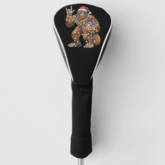 Couvre-club De Golf Père Noël Bigfoot lumières de Noël Rock amusant (Devant)