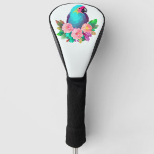 Couvre-club De Golf Perroquet bleu tropical aux fleurs tropicales