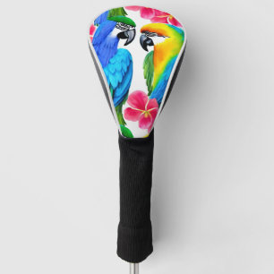 Couvre-club De Golf Perroquets colorés aux fleurs tropicales