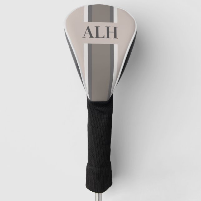Couvre-club De Golf Personalised Neutral Stripe Custom Initials Modern (Devant)