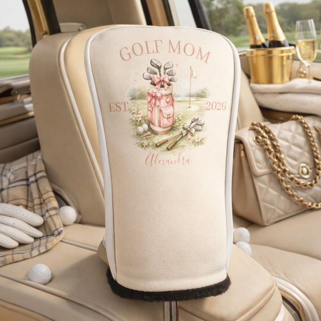 Couvre-club De Golf Personalized Pink Bow Golf Mom (Créateur téléchargé)