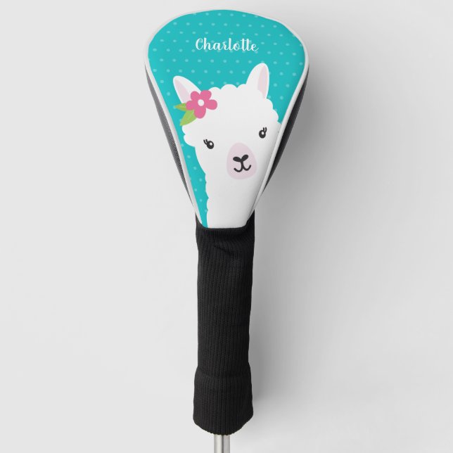 Couvre-club De Golf Personnalisation de la fille Turquoise Llama Alpac (Devant)