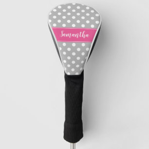 Couvre-club De Golf Personnalisation des Pois rose et gris de Preppy