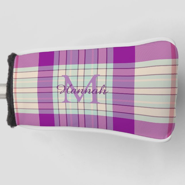 Couvre-club De Golf Personnalisation du Motif Tartan Plaid de Fuschia (Devant)