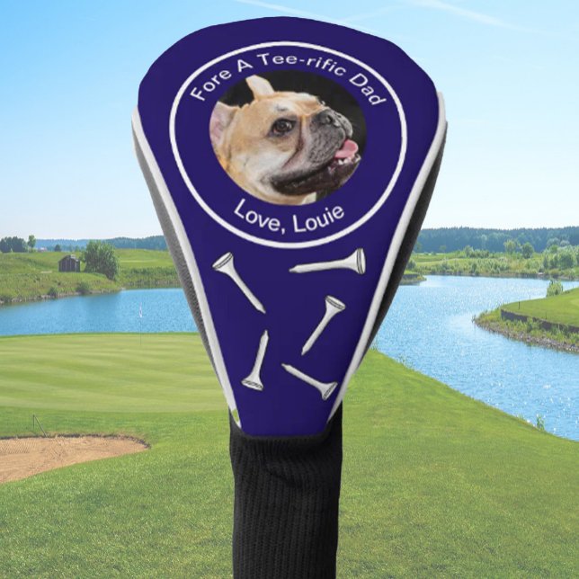 Couvre-club De Golf Personnalisé chien photo golfeur cadeau drôle bleu (Créateur téléchargé)