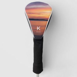 Couvre-club De Golf Photo de coucher de soleil avec monogramme et nom