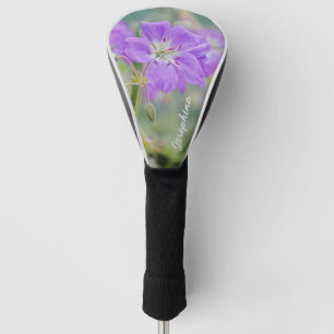Couvre-club De Golf Photo de fleur sauvage de géranium pourpre et nom