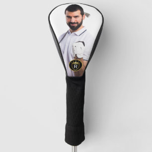 Couvre-club De Golf Photo de monogramme blanc et or personnalisé