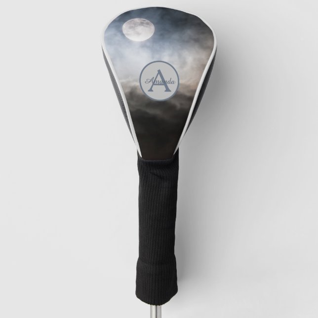 Couvre-club De Golf Photo pleine lune avec monogramme et nom (Devant)