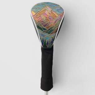 Couvre-club De Golf Pics de montagnes dorées Forêt Art de verre teinté