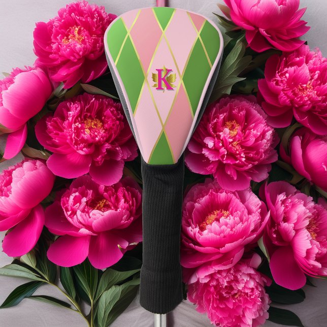 Couvre-club De Golf Pilote de Jacquard rose et vert élégant (Luxury Pink and Green Argyle Golf Head Cover )