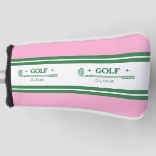 Couvre-club De Golf Pink & Green Striped cadeau rétro personnalisé