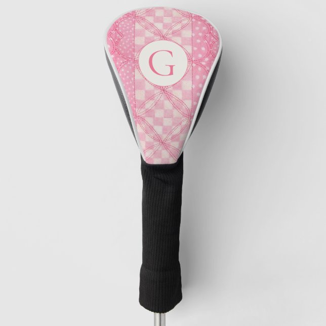 Couvre-club De Golf PINK HEART QUILT Golf Driver Cover + Initial (Devant)