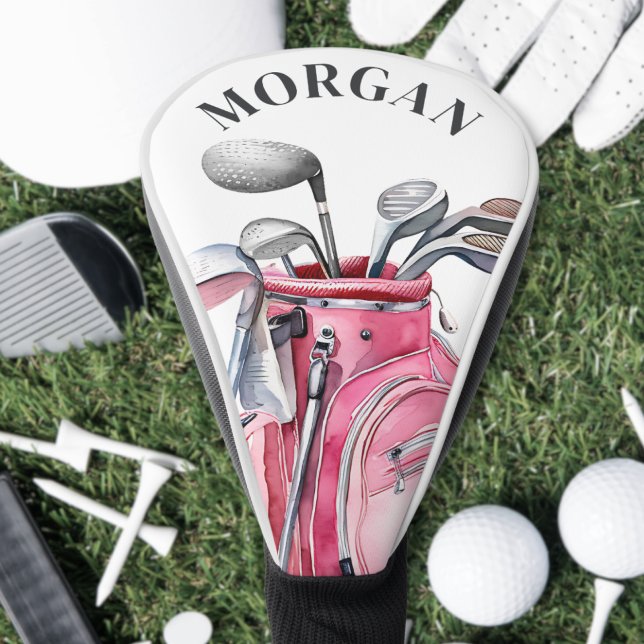 Couvre-club De Golf Pink Name Monogram (Pink Name Monogram Golf Head Cover)