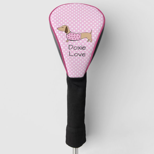 Couvre-club De Golf Pink Polka Dot Wiener Chien Aimer Golfer Cadeau (Devant)