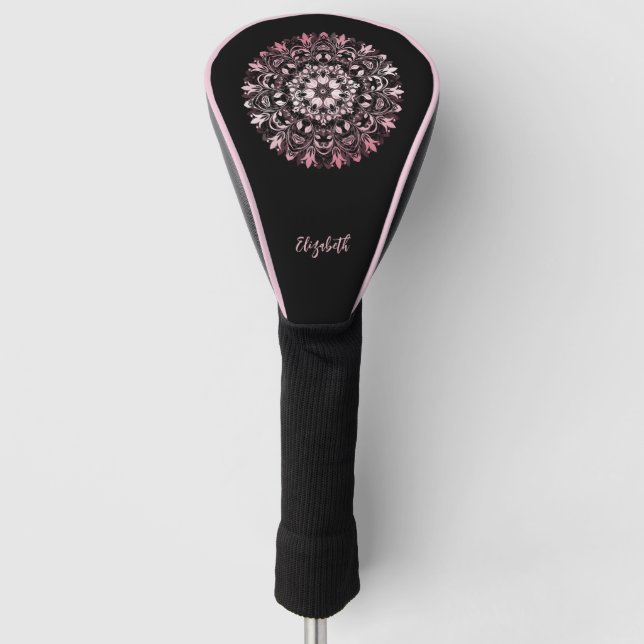 Couvre-club De Golf Pink Shiny Mandala Black  (Devant)