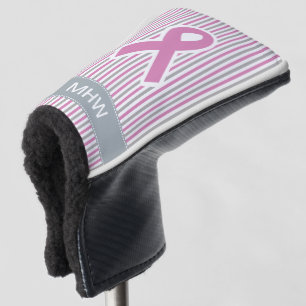 Couvre-club De Golf Pink & Silver Stripes capot monogramme personnalis