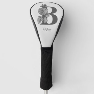 Couvre-club De Golf Pivoine argentée élégant monogramme initial B nom
