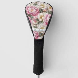 Couvre-club De Golf Pivoine rose et blanche élégante personnalisée