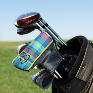 Couvre-club De Golf Plaid Personnalisé Violet Vert Jaune Turquoise