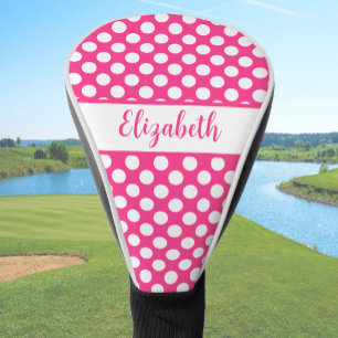 Couvre-club De Golf Points noirs rose chaud personnalisés pour femmes