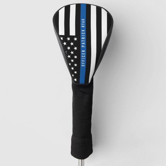 Couvre-club De Golf Police Mince Ligne Bleue Américain Drapeau Monogra (Devant)