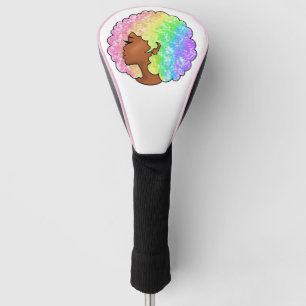 Couvre-club De Golf Portrait Afro Arc-en-ciel Pastel Groovy Rétro Bouc