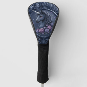 Couvre-club De Golf Portrait Unicorne foncé dans un cadre rond
