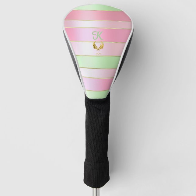 Couvre-club De Golf Posh Monogrammed Pastel Pink and Green  (Devant)