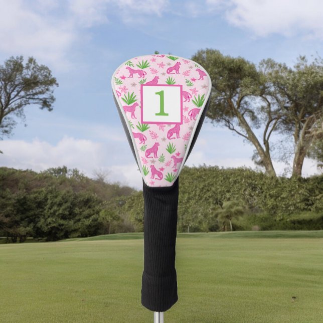 Couvre-club De Golf Preppy Pink Cheetah Numéro personnalisé (Créateur téléchargé)