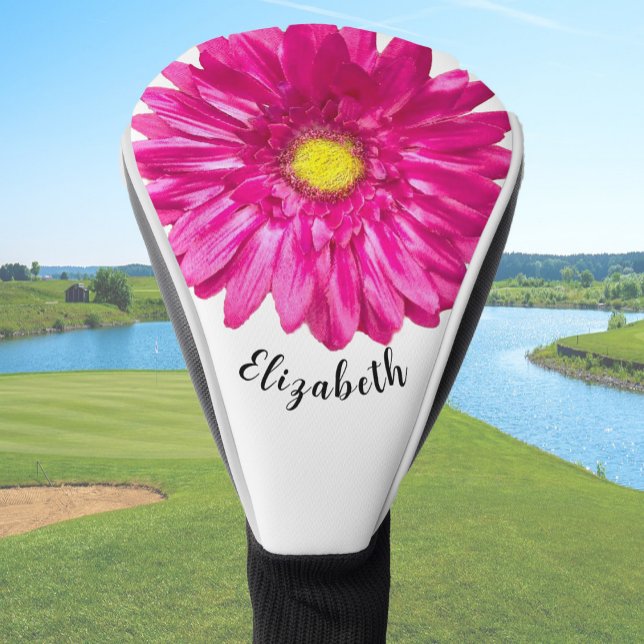 Couvre-club De Golf Pretty pink daisy flower custom name womens (Créateur téléchargé)