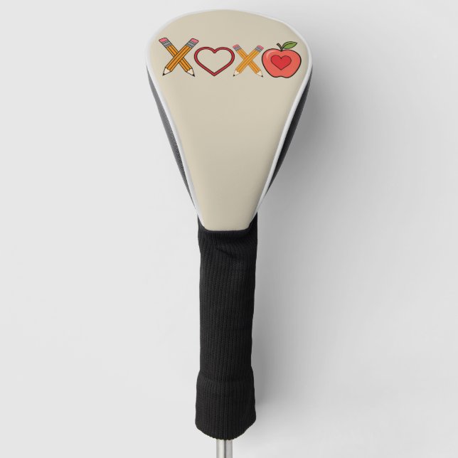 Couvre-club De Golf Professeur XOXO Crayon Saint Valentin et pomme (Devant)