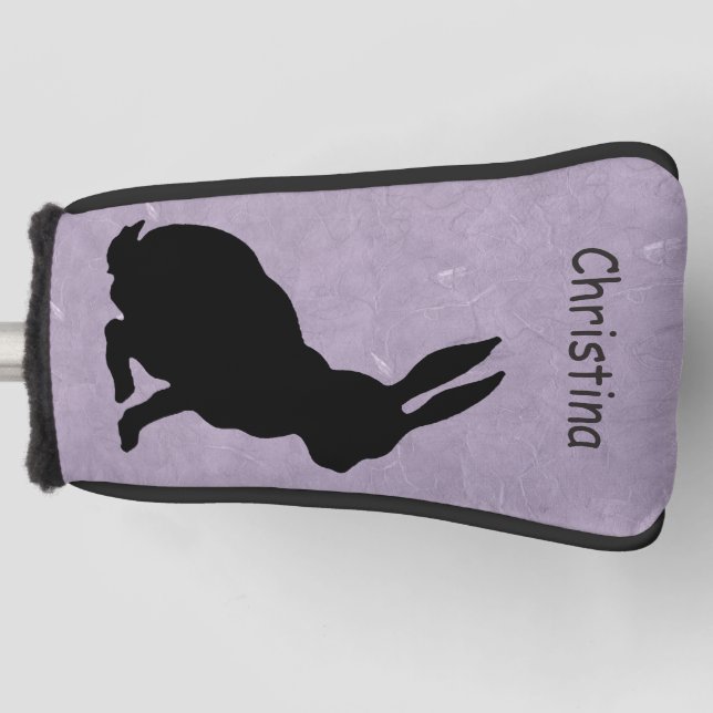 Couvre-club De Golf Profil latéral assis noir Silhouette Rabbit (Devant)