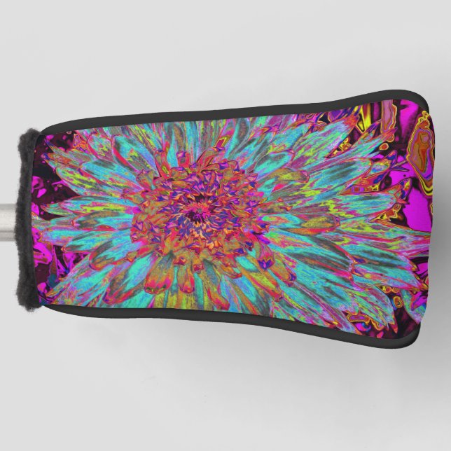 Couvre-club De Golf Psychédélique Turquoise Bleu Abstrait Dahlia décor (Devant)