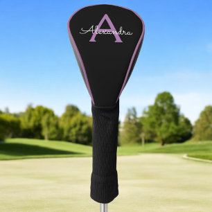 Couvre-club De Golf Purple Black Script Girl Nom du monogramme