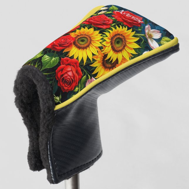 Couvre-club De Golf Putter en fleurs - avec initiales ou nom Putter de (Devant 3/4)