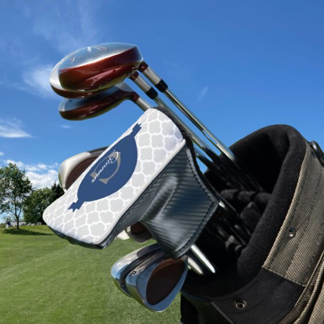 Couvre-club De Golf Quatrefoil bleu personnalisé (Blue Quatrefoil Personalized Golf Head Cover)