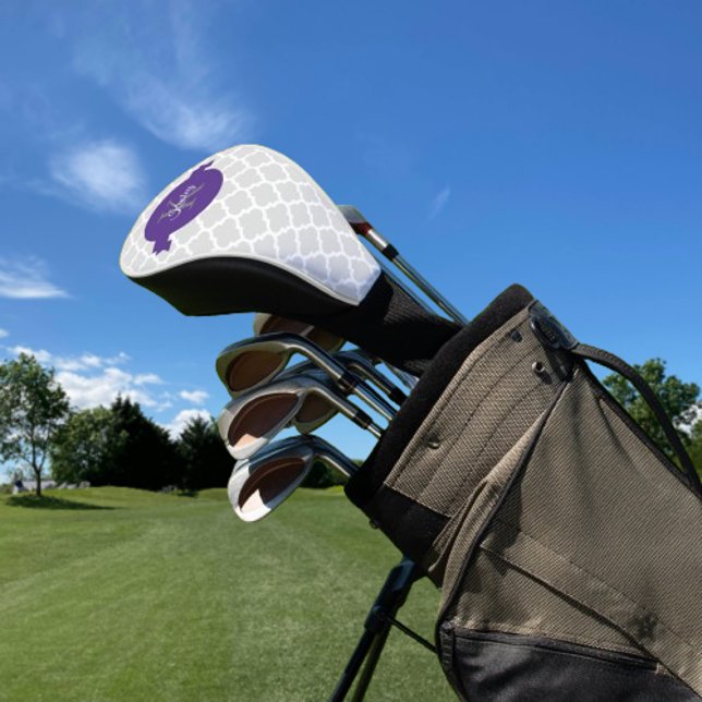 Couvre-club De Golf Quatrefoil pourpre Couverture de tête de golf pers (Purple Quatrefoil Personalized Golf Head Cover)