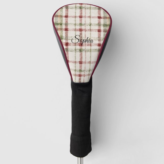 Couvre-club De Golf Rayures écossaises vertes et rouges crème (Devant)