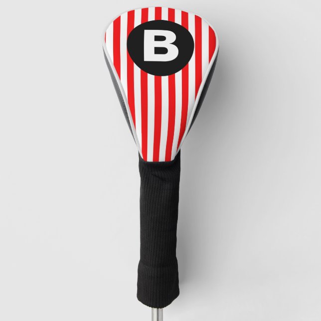 Couvre-club De Golf Rayures verticales blanches rouges Monogramme noir (Devant)