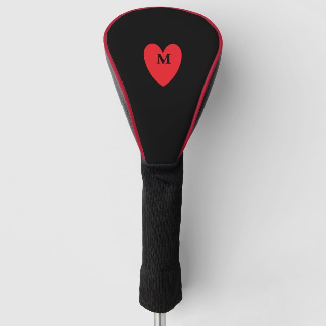 Couvre-club De Golf Red Heart Monogramme Nom initial Cool noir (Devant)