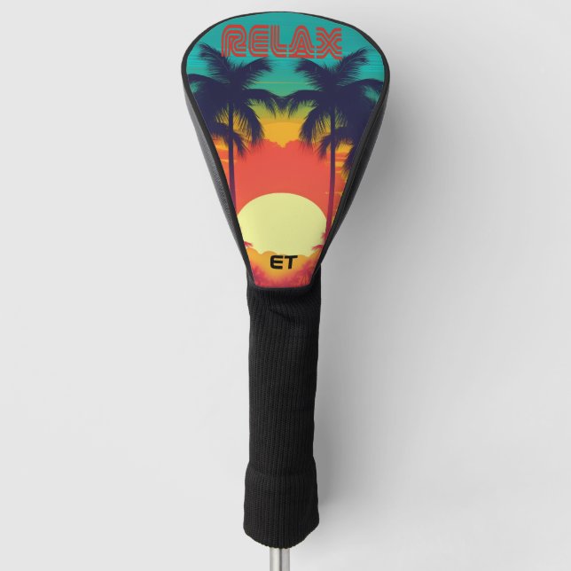 Couvre-club De Golf Retro 80s 'RELAX' Tropical Sunset Golf Head Cover (Devant)