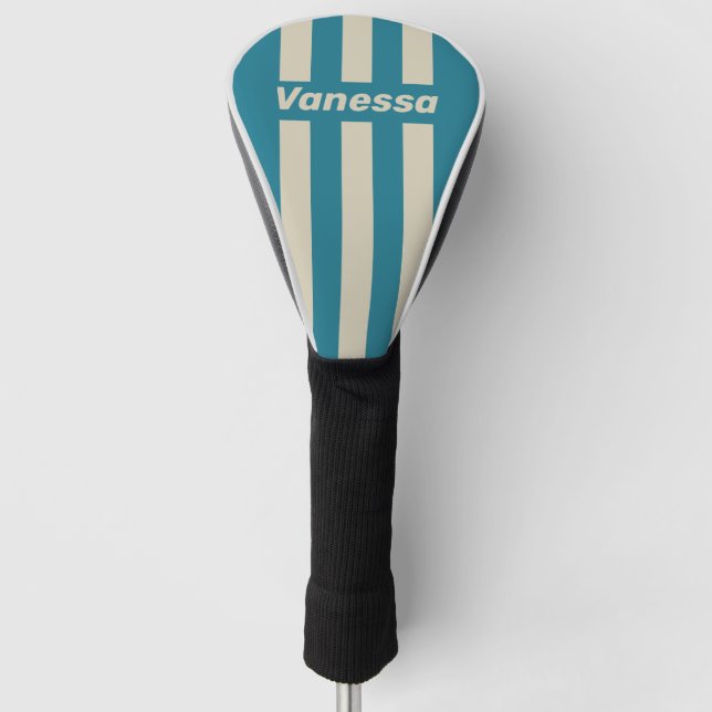 Couvre-club De Golf Retro Aquamarine Three Pin Stripes with Name (Devant)