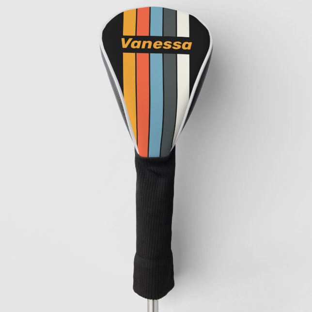 Couvre-club De Golf Retro Dark Rainbow Pin Striped with Name (Devant)